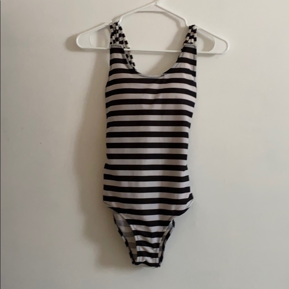 striped one piece swim suit